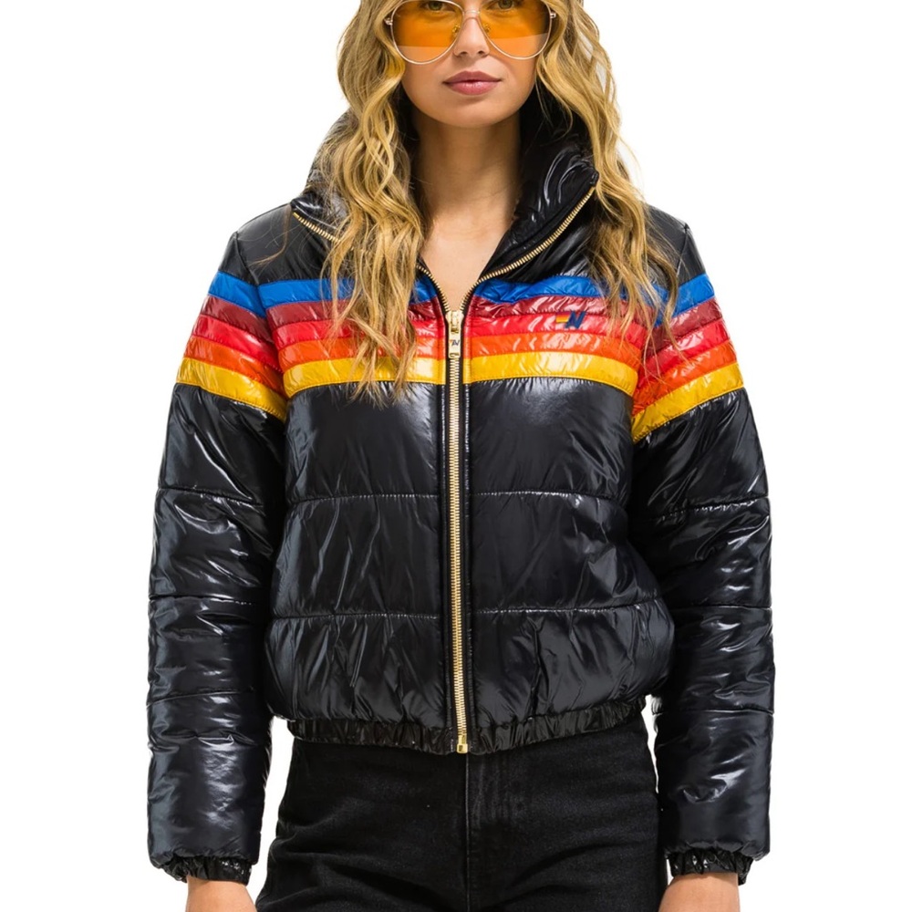 Colorful Striped Women's Puffer Jacket